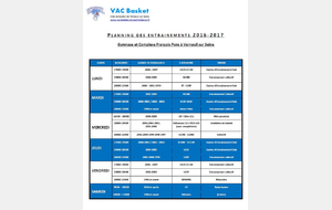 Planning des entrainements 2016 -2017