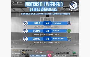 Matchs du week-end du 29 au 30 novembre à Domicile