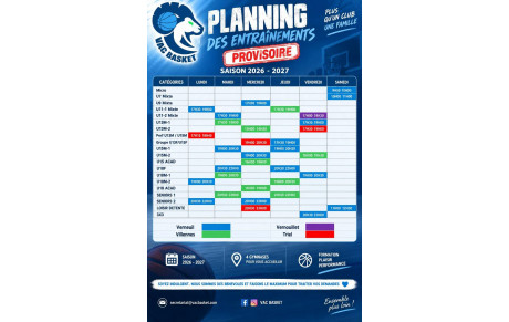 Planning des entraînements 2026-2027